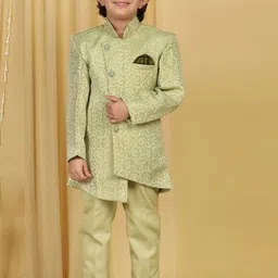 Aj DEZInES Kids Green Embroidered Sherwani With Trouser For Boys-image-80