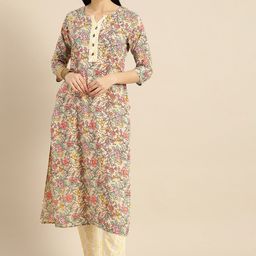 KALINI Floral Printed Pure Cotton Straight Kurta With Trouser-image-37