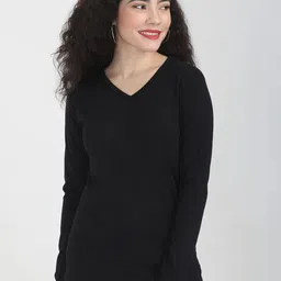 Fleximaa Women Black V-Neck T-shirt-picture-53