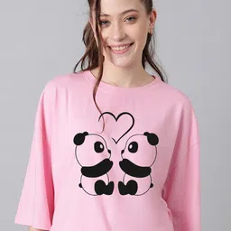 KOTTY Basics Panda Printed Drop Shoulder Sleeves Oversized T-shirt-image-40