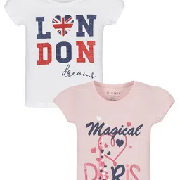 PLUM TREE Girls Pack Of 2 Typography Printed Pure Cotton T-shirt-image-57