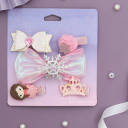 Yellow Bee Girls Pink & White Set of 5 Hair Accessory Set-image-78