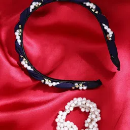 Yellow Chimes Women Black & White Set of 2 Embellished Hair Accessory Set-image-82