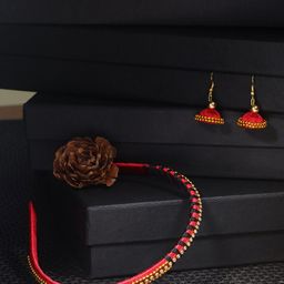 AKSHARA Girls Red & Gold-Toned Set of 2 Beaded Hair Accessory Set-1