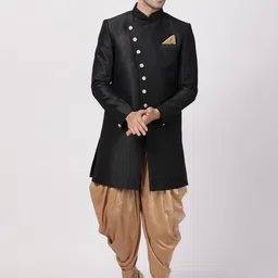 VASTRAMAY Men Black Self-Design Sherwani Set-9