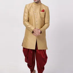 VASTRAMAY Mandarin Collar Slim-Fit Sherwani Set-image-71