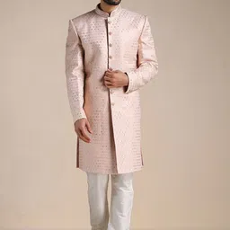 Manyavar Men Art Silk All Over Self Design Sherwani & Churidar Set-picture-13