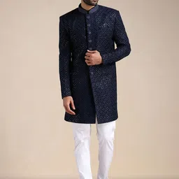 Manyavar Men Floral Embroidered Indo Western Set with Trousers-image-14