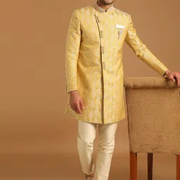 Manyavar Woven Design Straight Brocade Sherwani Set-picture-12