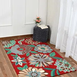 PRESTO Red & Grey Floral HandTufted Woollen Rectangular Carpets-8