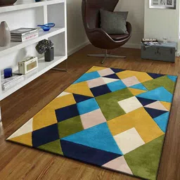 PRESTO Green & Yellow Geometric Hand Tufted Wool Carpet-4