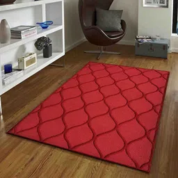 PRESTO Red Abstract Printed Hand Tufted Wool Anti-Skid Carpet-1