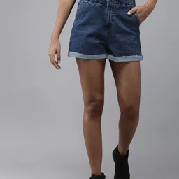 Roadster Women Blue Washed High-Rise Denim Shorts-picture-23