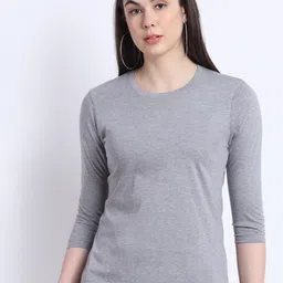 Friskers Women Grey Solid Cotton T-shirt-16