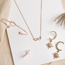 JOKER & WITCH Rose Gold-Toned & White Stone-Studded Dreamy Stars Jewellery Set-image-76