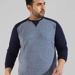Instafab Plus Men Plus Size Navy Colourblocked Flex Cotton T-shirt-6