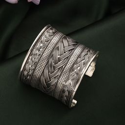 Jazz and Sizzle Oxidised Silver Plated Cuff Bracelet-13