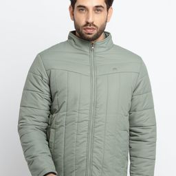 Status Quo Men Green Solid Mock Collar Padded Jacket-image-67