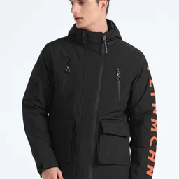 Flying Machine Typography Printed Hooded Long Sleeves Puffer Jacket-image-78