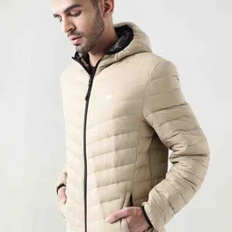 Wildcraft Men Beige Striped Insulator Longline Puffer Jacket-picture-17