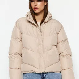Trendyol Mock Collar Long Sleeves Crop Puffer Jacket-26