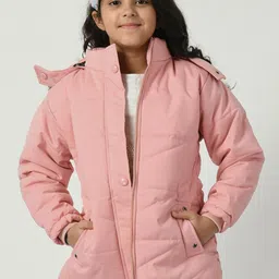 SMSHOPMORE Girls Hooded Faux Fur Trim Detailed Lightweight Padded Jacket-picture-0