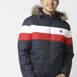 Pepe Jeans Men Navy Blue Red Colourblocked Puffer Jacket-36