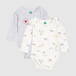 YK Organic Boys Set Of 2 White & Grey Nursery Graphic Printed Organic Cotton Rompers-27