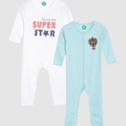 YK Organic Boys Pack Of 2 Green and White Super Star Printed Organic Cotton Sleepsuits-image-19