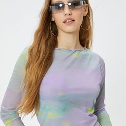 Koton Abstract Printed Long Sleeves Raw Edge Crop T-shirt-image-69