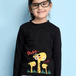 NUSYL Girls Black Printed T-shirt-image-94