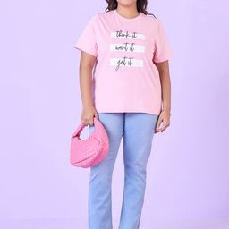 Big Hello - The Plus Life Typography Printed Round Neck Cotton T-shirt-image-87