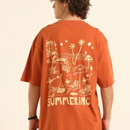 recast Graphic Printed Drop-Shoulder Sleeves Bio Finish Pure Cotton Oversized T-shirt-image-92