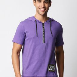 WAIMEA Men Purple Cotton Hooded Neck T-shirt-image-97