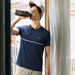 U S Polo Assn Men Blue Solid Athleisure Lounge T-shirt-image-75