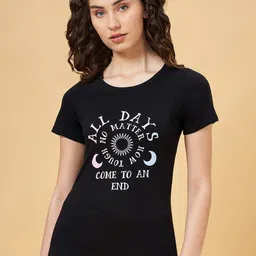 Ajile by Pantaloons Typography Printed Round Neck Pure Cotton T-shirt-image-63