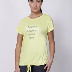STUDIOACTIV Women Yellow Typography Printed Extended Sleeves T-shirt-image-9