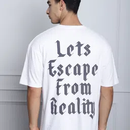 DOOR74 Typography Printed Drop-Shoulder Sleeves Oversized Cotton T-shirt-image-31