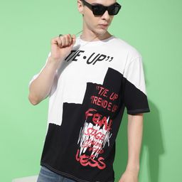 Bukkl Typography Printed Round Neck Extended Sleeves Oversized Cotton T-shirt-image-83