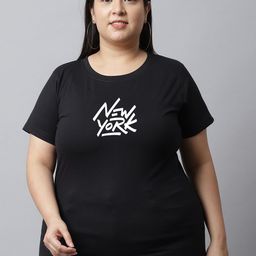 UnaOne Plus Size Typography Printed Regular Fit Cotton T-shirt-image-94