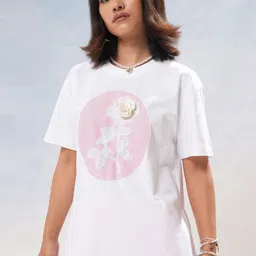 Tokyo Talkies Women Self Design Round Neck Cotton Oversized T-shirt-image-44