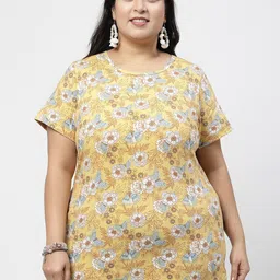 plusS Plus Size Floral Printed Cotton T-shirt-picture-21