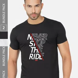 CHOZI Pack Of 2 Typography Printed Cotton T-shirt-image-51