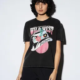 ONLY Women Printed Round Neck Cotton T-Shirt-image-45