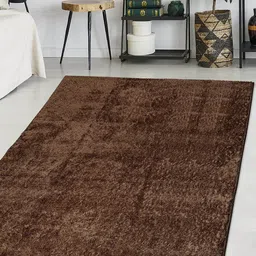 Saral Home Brown Solid Cotton Shaggy Carpet-image-62
