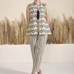 TSUCCHI TRADITIONS Ajrakh Printed Pure Cotton Shrug With Trousers-image-29