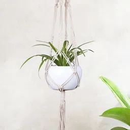 Homesake White & Beige Macrame Plant Hanger With Pot-image-13