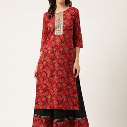 KALINI Floral Printed Sequinned Detailed Pure Cotton Straight Kurta With Palazzo-11