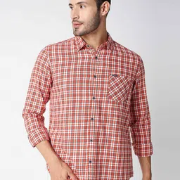 Pepe Jeans Men Red Checked Cotton Casual Shirt-image-63