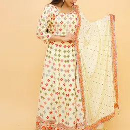 Fusionic Cream-Coloured & Red Embroidered Semi-Stitched Lehenga & Unstitched Blouse With Dupatta-image-63